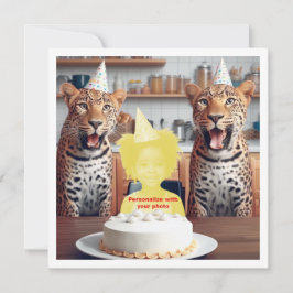 私の顔を絵の中に置いて、ヒョウと子供 カード