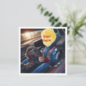 私の顔を、フォーミュラ1のレーシングカの絵に合成して。 カード (スタンド正面)