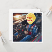 私の顔を、フォーミュラ１のレーシングカーの絵に合成して。 カード (正面/裏面インサイチュ)