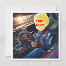 私の顔を、フォーミュラ１のレーシングカーの絵に合成して。