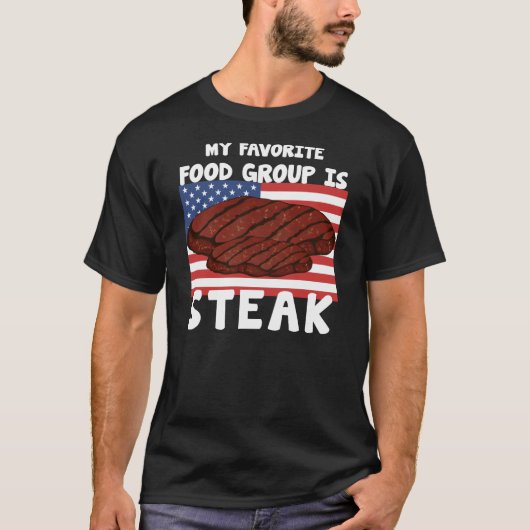 私の食お気に入りの品グループはステーキアメリカ国旗 Tシャツ (正面)