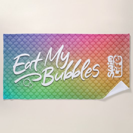 「私の食べ泡」が虹を泳ぐはかりで測 ビーチタオル (正面)