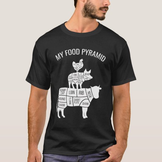 私の食べ物ピラミッおもしろいド肉食牛豚チキン Tシャツ (正面)