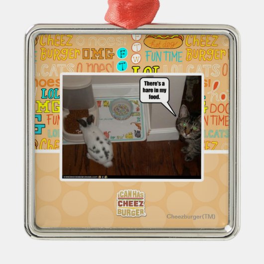 私の食糧にノウサギがあります メタルオーナメント (正面)