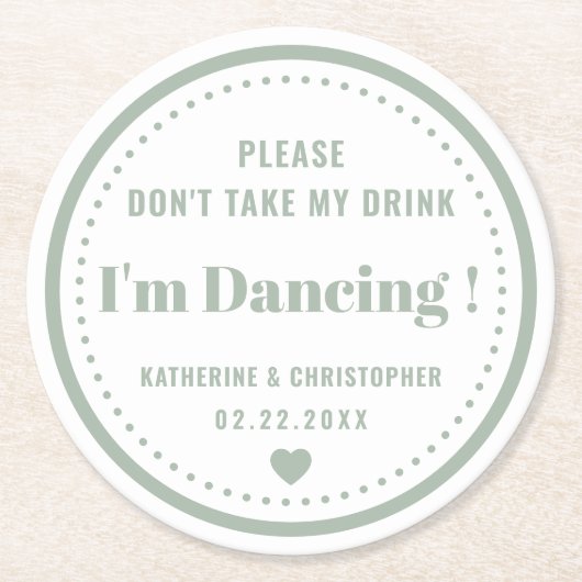 私の飲み物のセージクラシックグリーンを飲み結婚ない ラウンドペーパーコースター (正面)