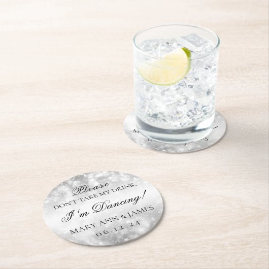 私の飲み物を取らないで下さい! きらめくライトに銀を着せて下さい ラウンドペーパーコースター (インサイチュ)