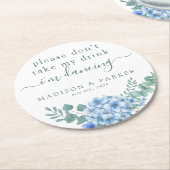 私の飲み物を飲まないで |青あじさいフローラ ラウンドペーパーコースター (アングル)