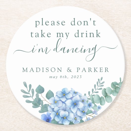 私の飲み物を飲まないで |青あじさいフローラ ラウンドペーパーコースター (正面)