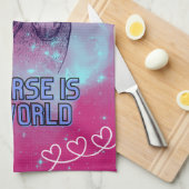 私の馬は私の世界マゼンダだ キッチンタオル (四つ折り)