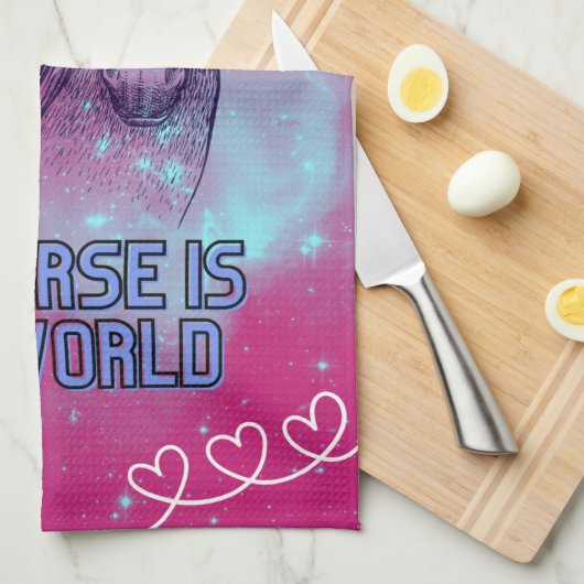 私の馬は私の世界マゼンダだ キッチンタオル (四つ折り)