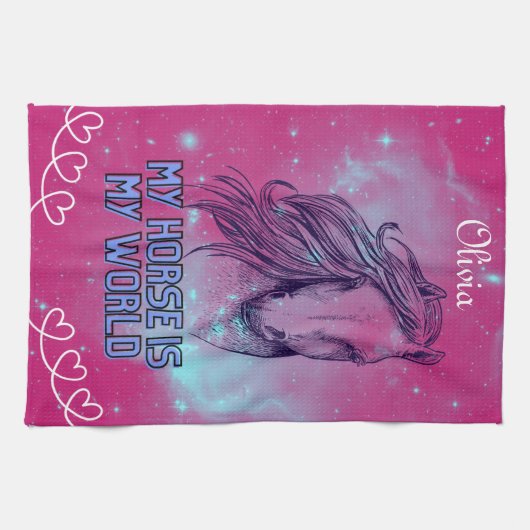 私の馬は私の世界マゼンダだ キッチンタオル (横)