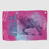 私の馬は私の世界マゼンダだ ゴルフタオル (横)