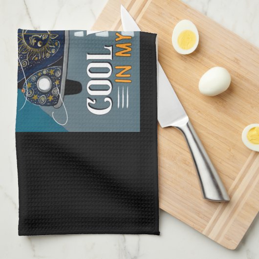 私の髪のカッコいいヒッピー猫にタキシード猫の高速道路の風 キッチンタオル (四つ折り)