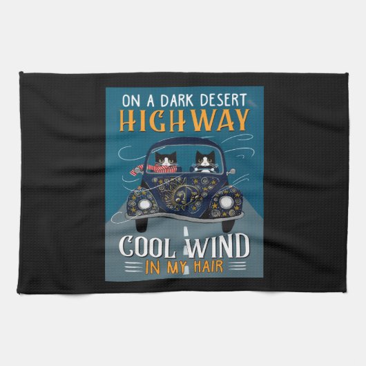 私の髪のカッコいいヒッピー猫にタキシード猫の高速道路の風 キッチンタオル (横)