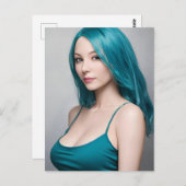 私の髪の色は私のシャツの色の女性と一致する ポストカード (正面/裏面)