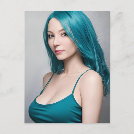私の髪の色は私のシャツの色の女性と一致する ポストカード (正面)
