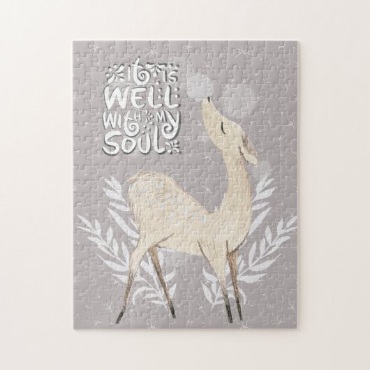 私の魂と良い冬の水の色の鹿 ジグソーパズル (縦)