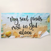私の魂は残りのキリスト教の聖句シーショアを見つける ビーチタオル (正面)