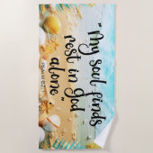 私の魂は残りのキリスト教の聖句シーショアを見つける ビーチタオル (正面)
