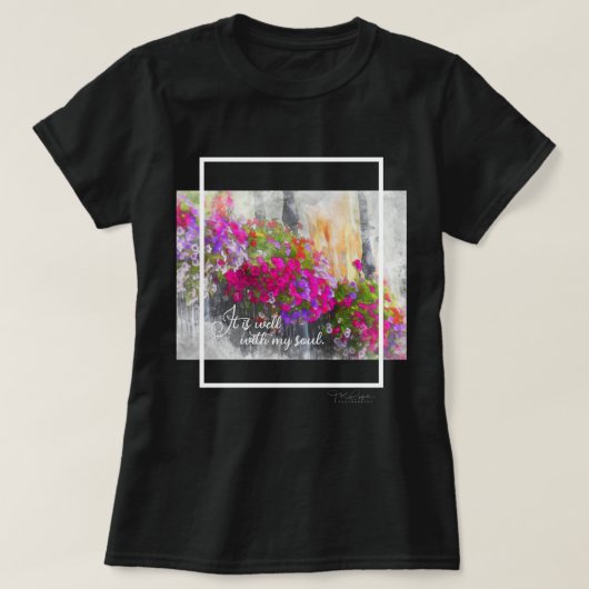 私の魂は穏やか ウォーターカラーフローラル Tシャツ (デザイン正面)