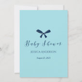 私の魅力的ママのシャワーゲームであるネイビー・ブルーボウ 招待状 (裏面)