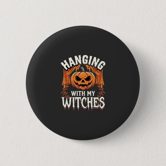 私の魔女たちとハロウィンのカボチャ 缶バッジ (正面)