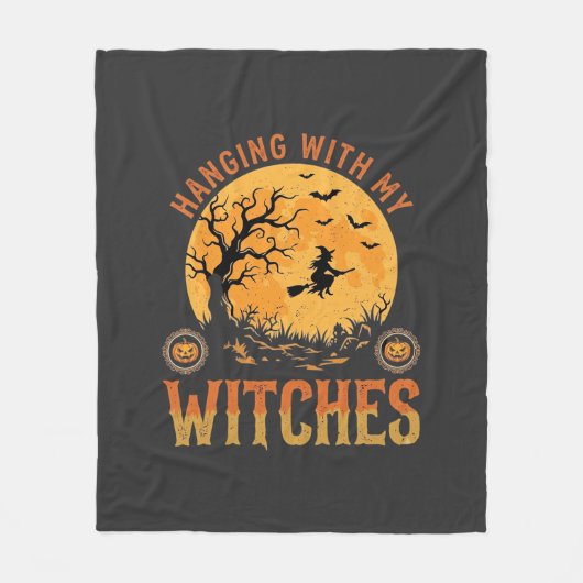 私の魔女たちとハロウィンを楽しむ フリースブランケット (正面)