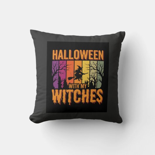私の魔女たちとハロウィン レトロな夕日 クッション (正面)