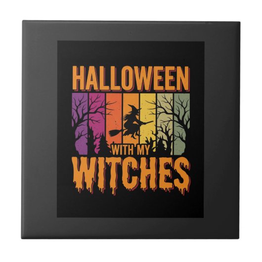 私の魔女たちとハロウィン レトロな夕日 タイル (正面)
