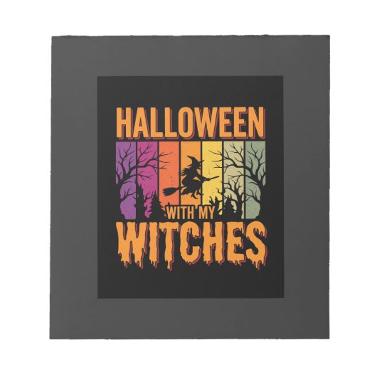 私の魔女たちとハロウィン レトロな夕日 ノートパッド (正面)