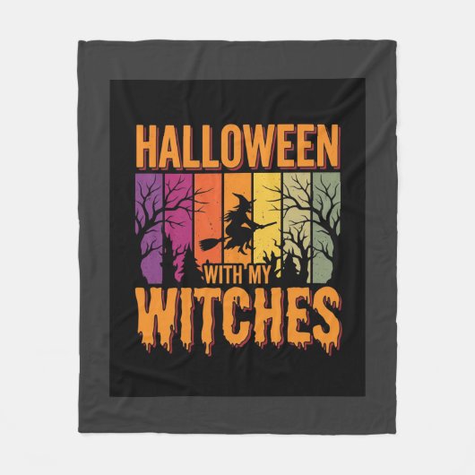 私の魔女たちとハロウィン　レトロな夕日 フリースブランケット (正面)