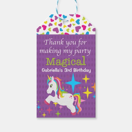 私の魔法感謝してい的なパーティーを作ったユニコーンのラベル ギフトタグ (正面)