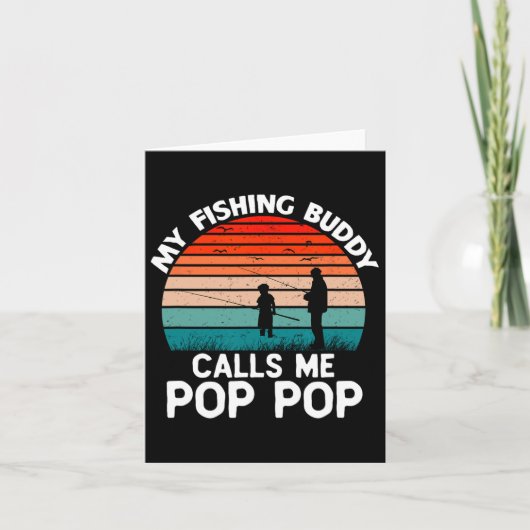 私の魚釣りバディは私を呼ポップ・アートのび出すポップ・アートのヴィンテージおじいちゃん カード (正面)