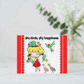 私の鳥は私の幸せのかわいい漫画 ポストカード (スタンド正面)