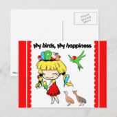 私の鳥は私の幸せのかわいい漫画 ポストカード (正面/裏面)