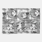 私の黒お気に入りのと白のパッチワーク人形 キッチンタオル (横)