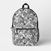 私の黒お気に入りのと白のパッチワーク人形 プリントバックパック (正面)