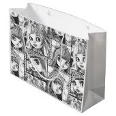 私の黒お気に入りのと白のパッチワーク人形 ラージペーパーバッグ (裏面アングル)