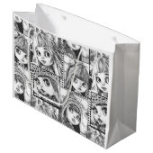 私の黒お気に入りのと白のパッチワーク人形 ラージペーパーバッグ (正面アングル)