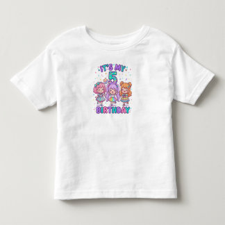 私の5歳の誕生日 かわいいカワイイ女子会パーティー トドラーTシャツ