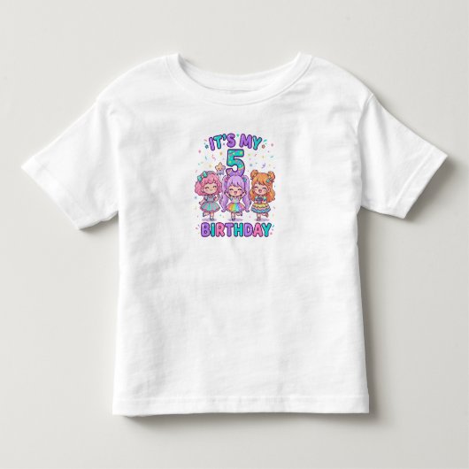 私の５歳の誕生日 かわいいカワイイ女子会パーティー トドラーTシャツ (正面)