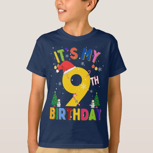 私の９歳の誕生日クリスマス９歳の誕生日Xmas古い Tシャツ (正面)