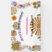私の1つの時代に Groovy 1歳の誕生日バナー背景 横断幕 (縦)