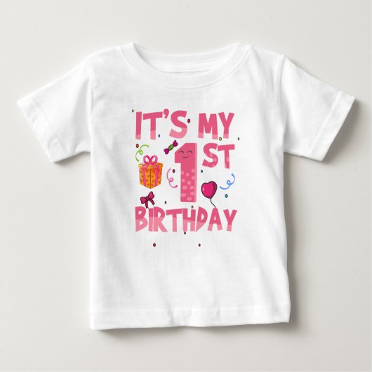 私の1歳の誕生日かわいいピンク ベビーTシャツ (正面)