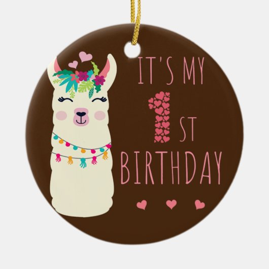 私の1歳の誕生日の1歳の女の子誕生日 セラミックオーナメント (正面)