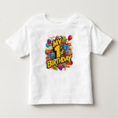 私の1歳の誕生日クッキーケーキと風船 トドラーTシャツ (正面)