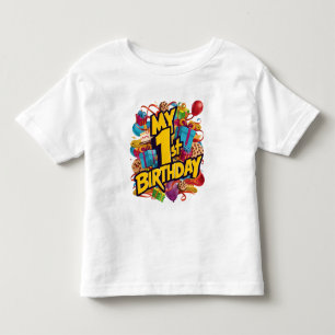 私の1歳の誕生日クッキーケーキと風船 トドラーTシャツ