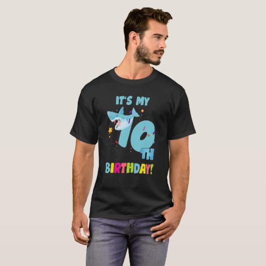 私の10歳のサメパーティー誕生日ベビー Tシャツ (正面フル)