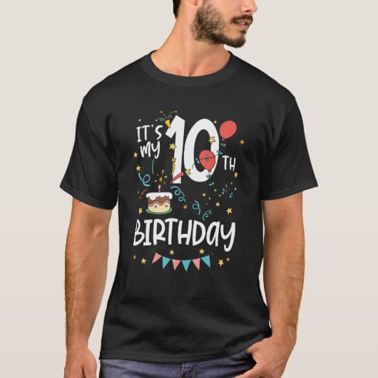 私の10歳の誕生日パーティー – ハッピーバースデープレゼント Tシャツ (正面)