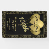 私の100th誕生会への歓迎-金ゴールドか黒 横断幕 (横)